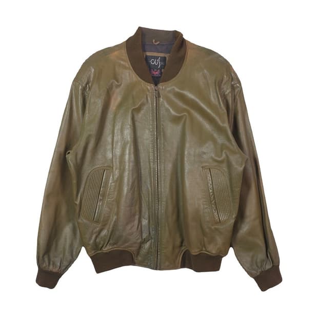 Vintage 올리브 카키 리얼 램스킨 레더 블루종 XL