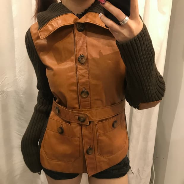 Max&Co 막스마라 막스앤코 브라운 니트 레더 자켓