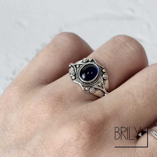 [Unisex] STAN 크롬 블루 오닉스 스톤 925실버 오픈링 반지