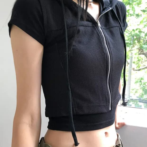 블랙 반팔 후드집업 투웨이