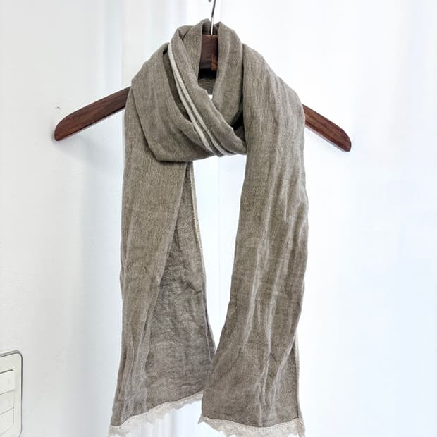 오트밀 코튼 레이스 머리 하구미 머플러 스카프  JPN