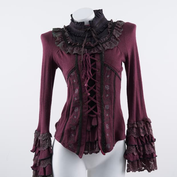 Ozz on 코르셋 리본 프릴 디테일 긴팔 슬리브리스