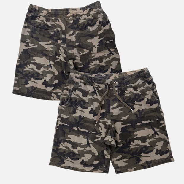 dark camo sweat shorts