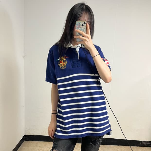 Polo Navy Striped Chief Keef Collar Tee