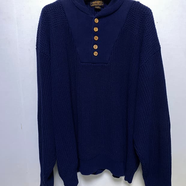 Vtg 에디바우어 헨리넥 청키 스웨터 (네이비)