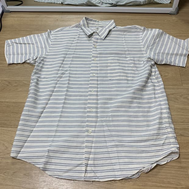 L)빔즈(BEAMS) 코튼 린넨 스트라이프 반팔 셔츠 (일본제)