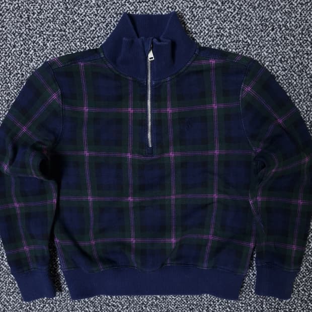 [무료배송][120]폴로 키즈 타탄 체크 반집업 더블 니트