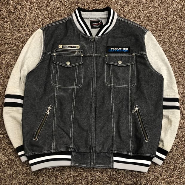 후부 데님 집업 유틸리티 배색 스타디움 자켓