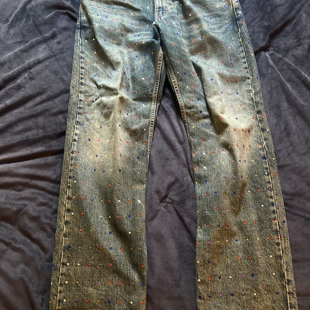 마틴로즈 21ss 스터드 라인스톤 데님 팬츠