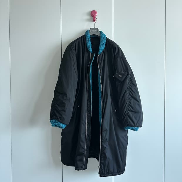 프라다 라프시몬스 케이블 니트 롱 봄버