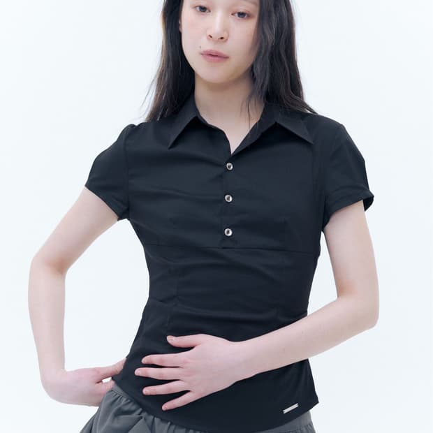 [1] 미세키서울 피티드 캡 슬리브 셔츠 블랙