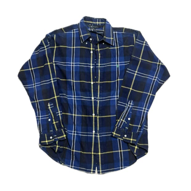 폴로 랄프로렌 블루 옐로우 타탄체크 긴팔 남방 셔츠