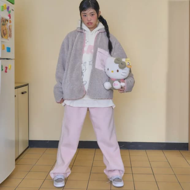 샤키리 Furry Lace Trimming Pants_Pink,Iovry