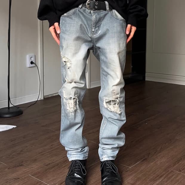 Ubjeans 디스트레스 & 리프드 스키니 진