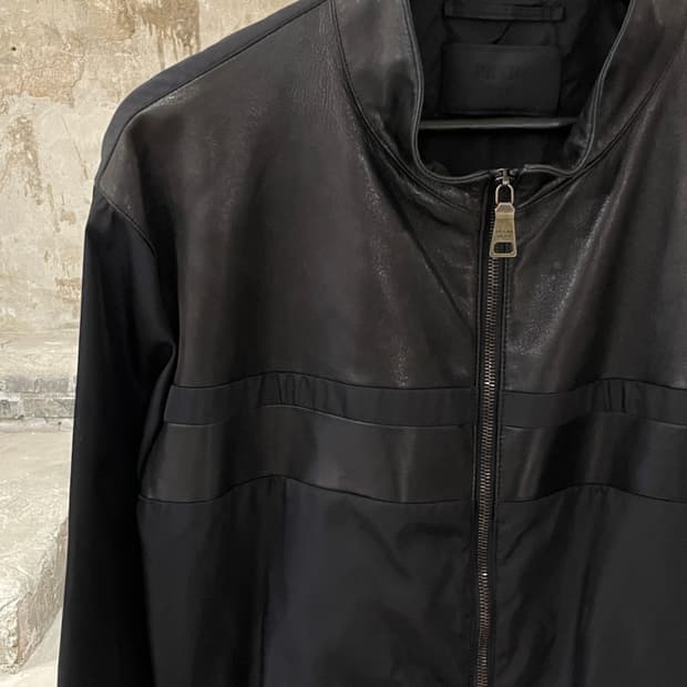 프라다 블랙 램스킨 요크 투 웨이 집업 나일론 롱 자켓