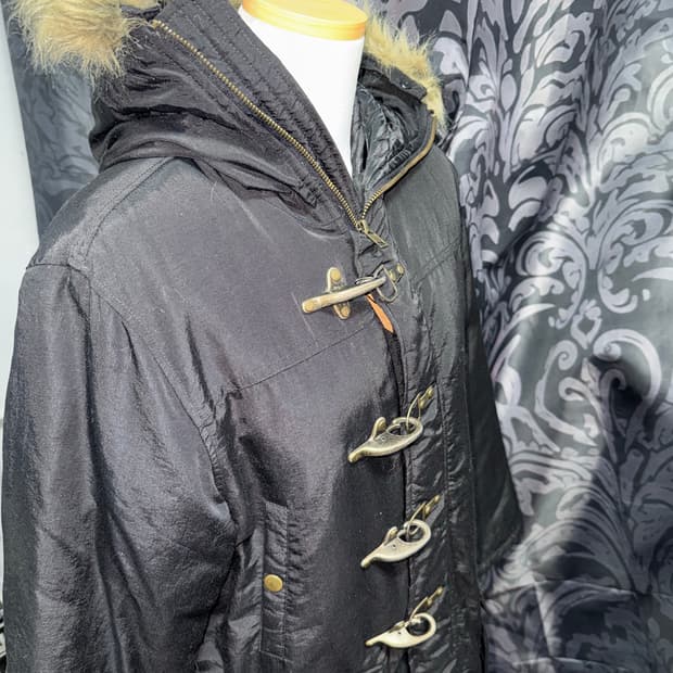 y2k 빈티지 더플 롱파카 블랙 후드퍼 코트