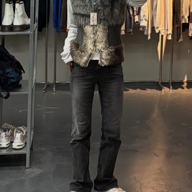 빈티지 그레이 브라운 모피 털 니트 베스트 A2792