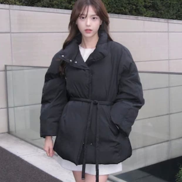 새상품 올리브데올리브 벨티드 구스 다운 점퍼 블랙 66