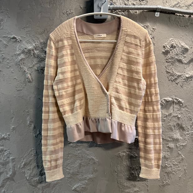 90 시스템 SYSTEM 크롭 니트 가디건 베이지 핑크