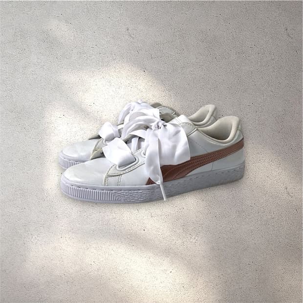 [235] 푸마 바스켓 패턴 리본 스니커즈 화이트/핑크 (No.550)