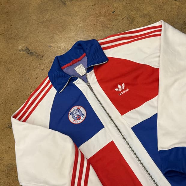 아디다스 도니미카 화이트 레드 블루 배색 트랙탑 져지 100