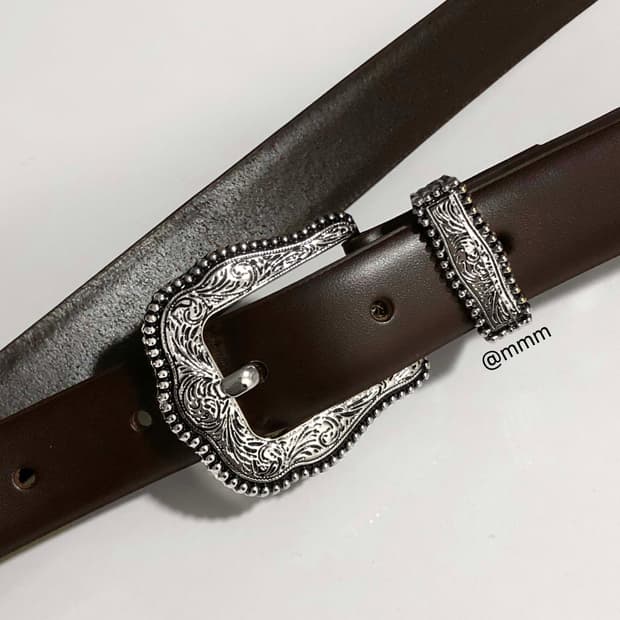 [Unisex] 볼륨 웨스턴 장식 가죽벨트 브라운