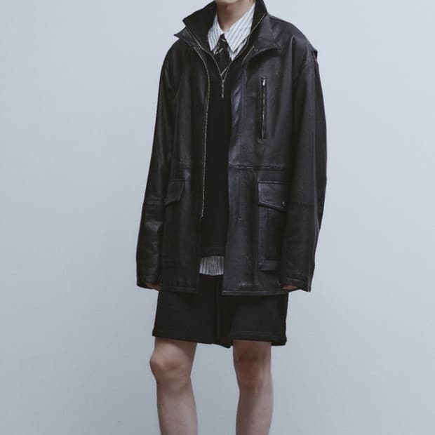 24)youth 유스 Leather High Neck Half Coat