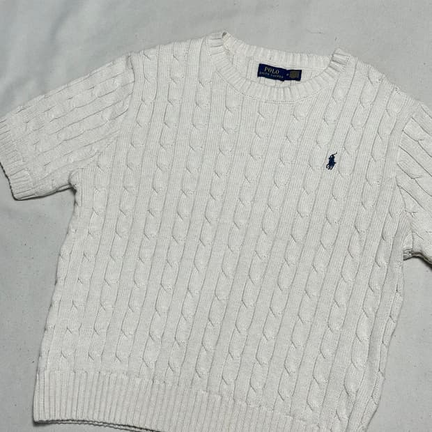 M 폴로랄프로렌 화이트 케이블 반팔 니트