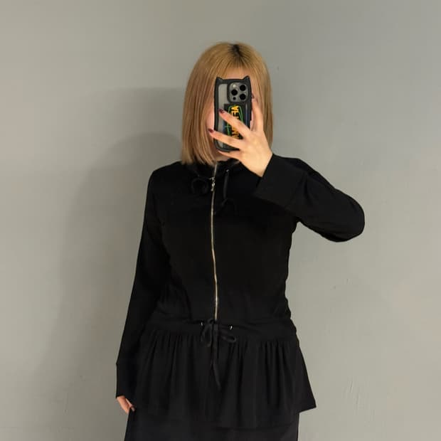 frill detail high-neck zip-up