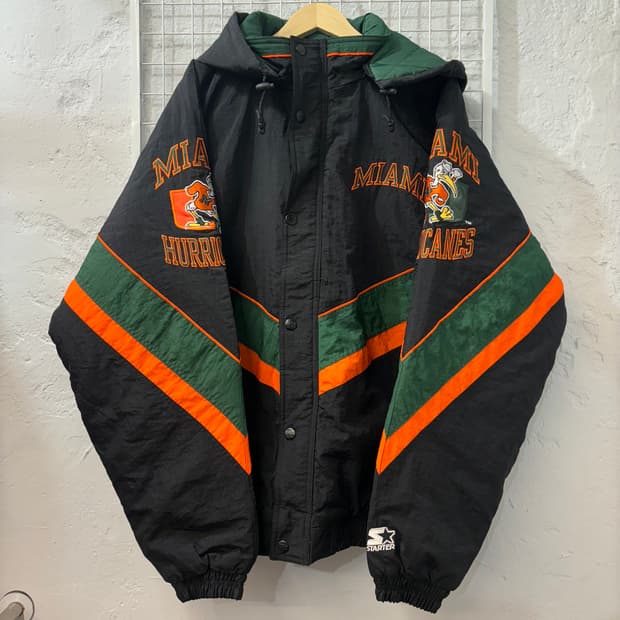 90s 스타터 올드스쿨 빈티지 마이애미 허리케인스 패딩 자켓 2XL