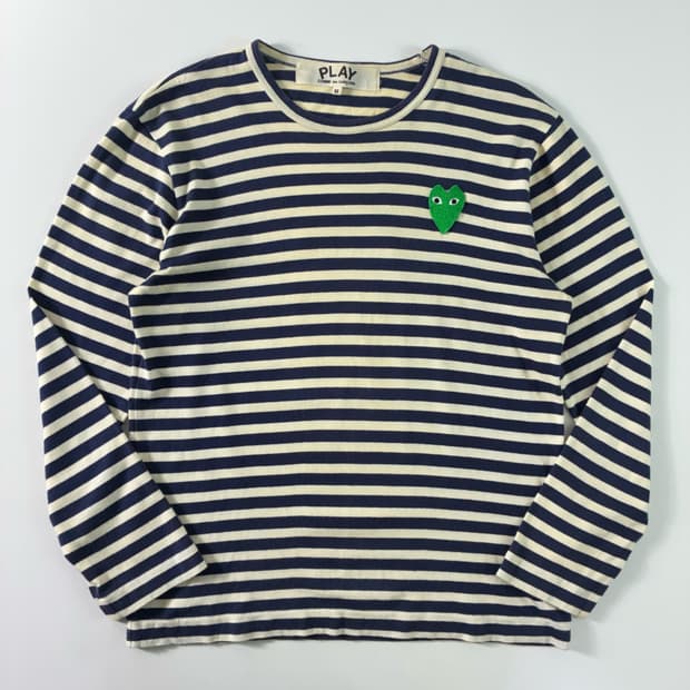 Comme des garcons  꼼데가르송 그린하트 와펜 스트라이프 티