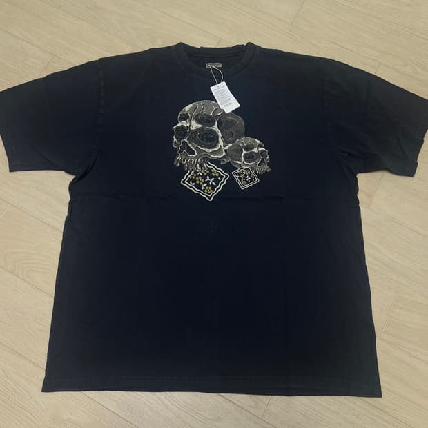 [L,XL] 캐피탈 워시드 스컬 쿠키 티셔츠 블랙