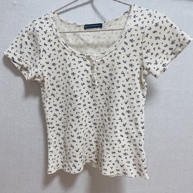 브랜디멜빌 플라워 크림 네이비 와플 젤리 반팔 티셔츠