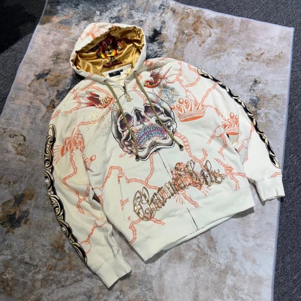 크리스찬 오디저 스컬 큐빅화이트 후드집업