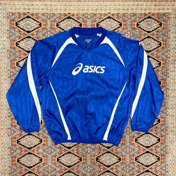 아식스 블루 윈드브레이커 탑 남성M