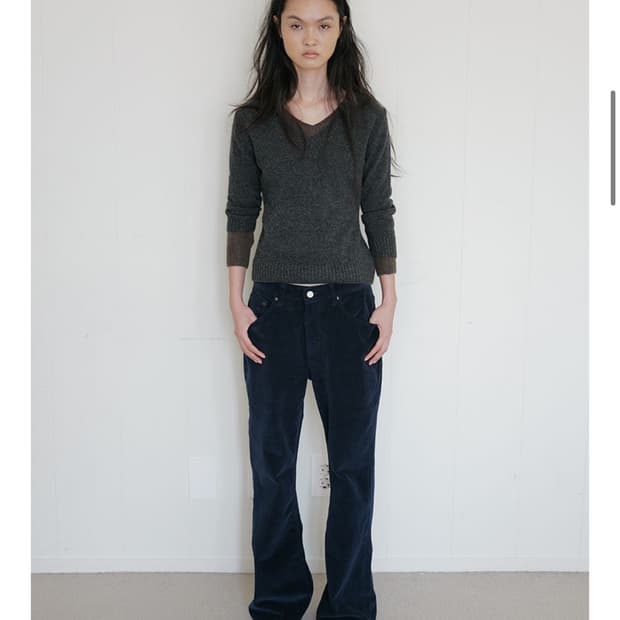 repos 리포스 알파카 브이넥 니트 차콜 s