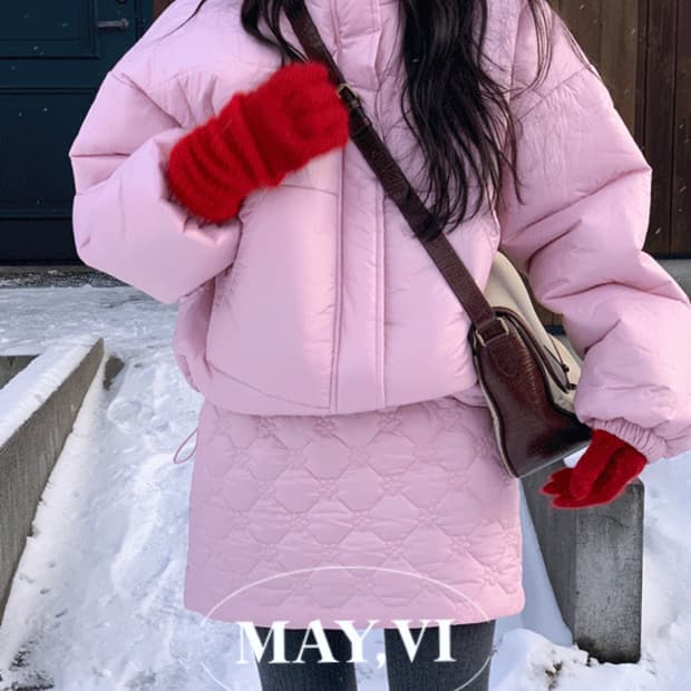 MAYVI 핑크 퀼팅 숏패딩 스커트 셋업 신품!