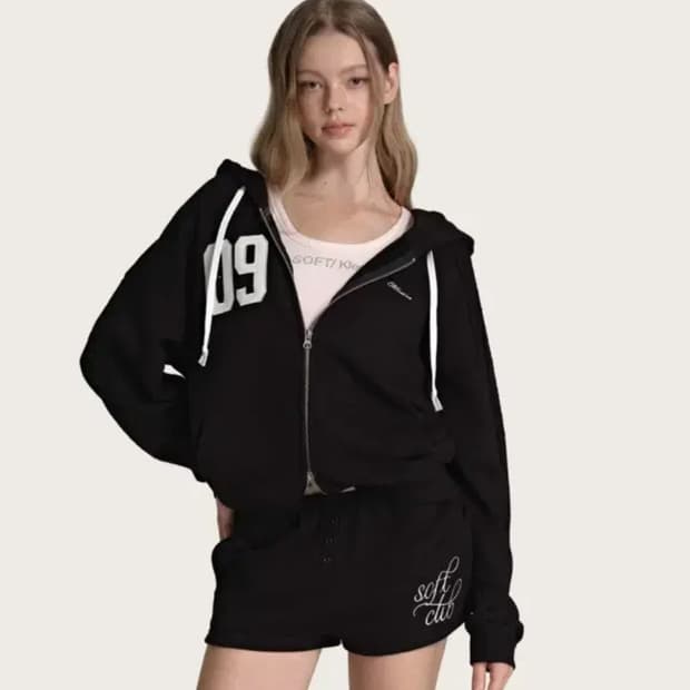 미개봉 클리시어 09 넘버링 후드집업 블랙 기모