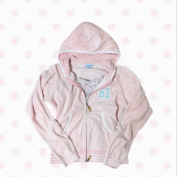 빈티지 복숭아 핑크 큐빅 넘버 후드집업 히메갸루