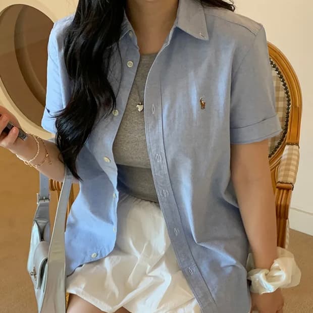 폴로 랄프로렌 멀티포니 옥스포드 반팔 셔츠 보이즈 L 블루