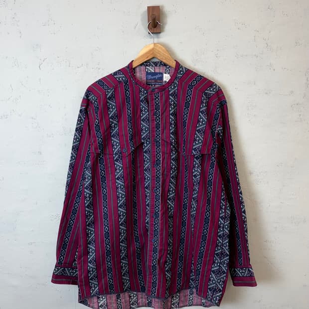 랭글러 90s 빈티지 논카라 패턴 포켓 셔츠