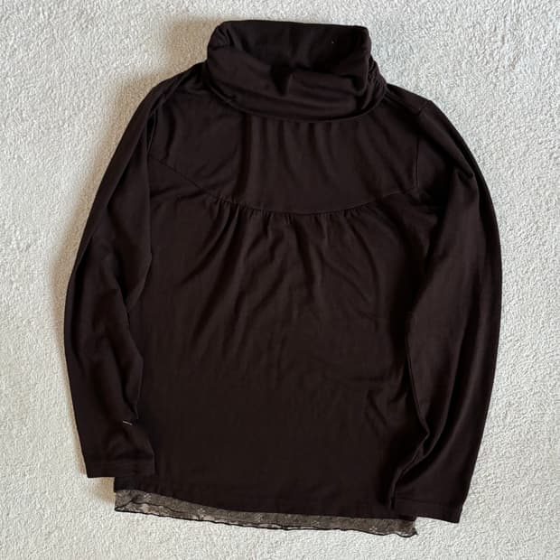 일본빈티지 브라운 하단 레이스 이너 탑