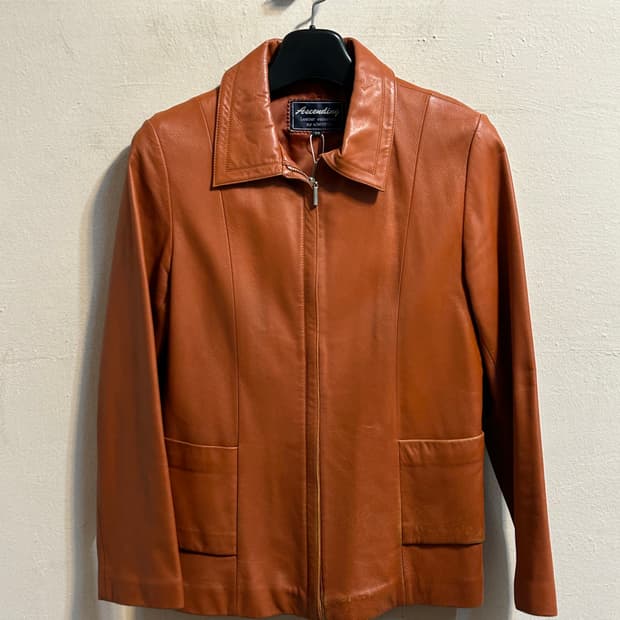 테라코타 브라운 빈티지 레더 집업 자켓