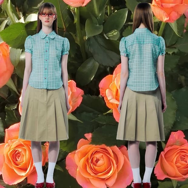 로시벨 퍼프 체크 셔츠 그린