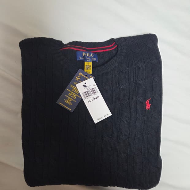 여성 폴로 랄플로렌 케이블 니트 코튼 스웨터 블랙 [보이즈] 55-66