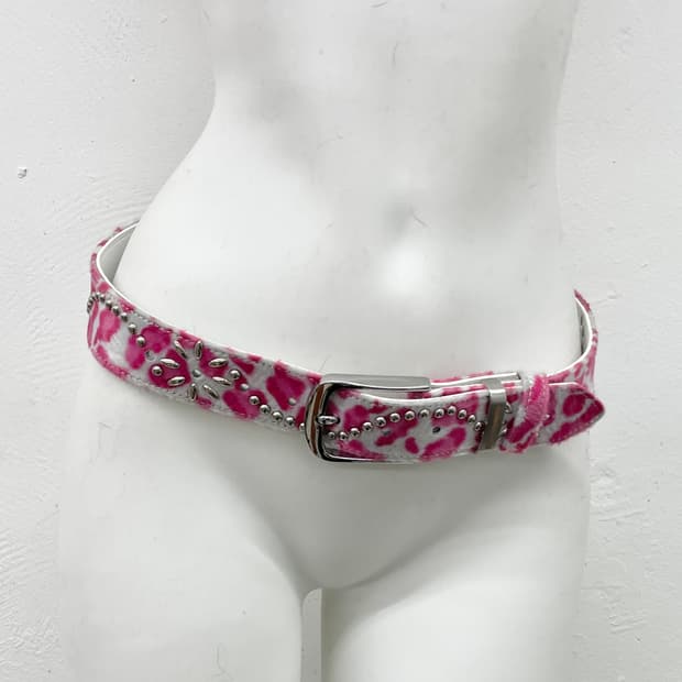 핑크 갸루 호피 큐빅 스터드 벨트💕