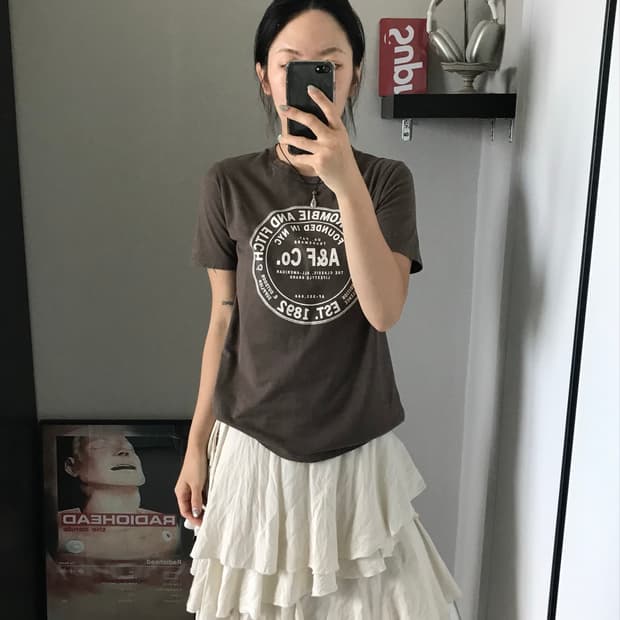 아베크롬비 중앙프린팅 브라운 반팔티