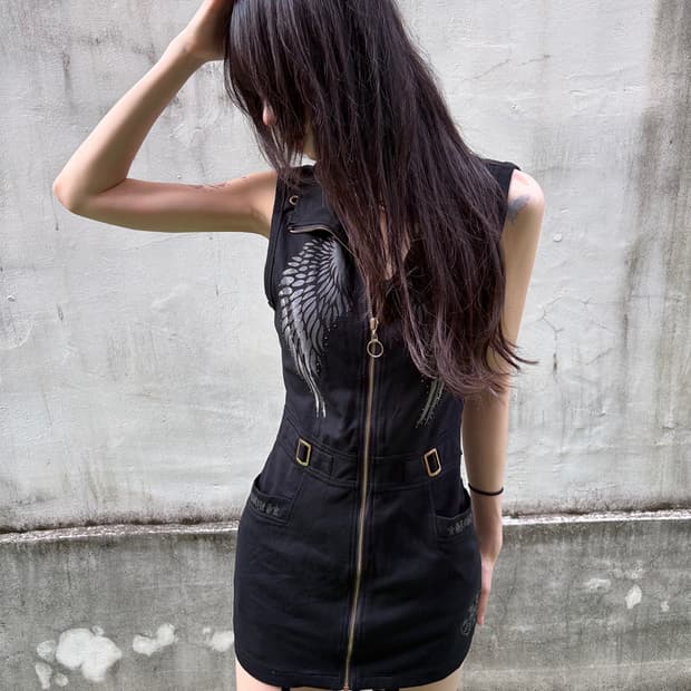 Y2K FALLEN ANGEL ZIP DRESS