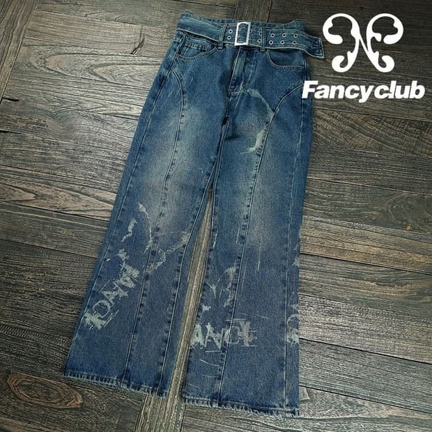 [팬시클럽] 벨티드 그래픽 부츠컷 데님 팬츠 청바지 M19691
