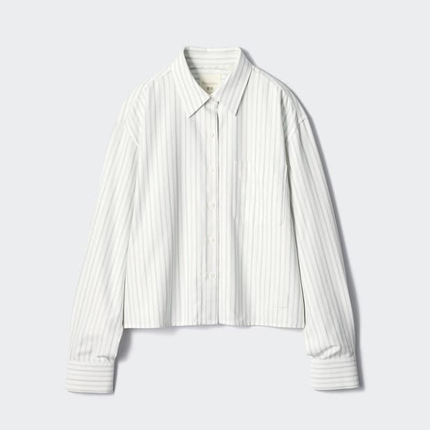 유니클로 옥스포드 박시셔츠 스트라이프 오프 화이트 XXL